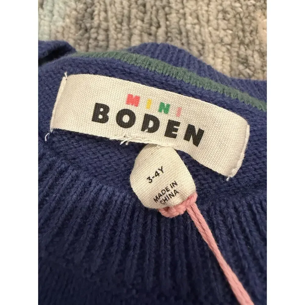 Mini Boden Fun Logo Sweater - College Navy Blue Yeti Sz 3-4 Years NWT